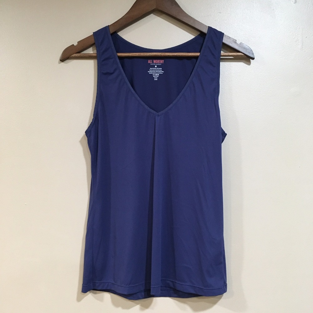 All Worthy Hunter McGrady V-Neck Tank Top Women M Blue Nylon Minimalist Layering